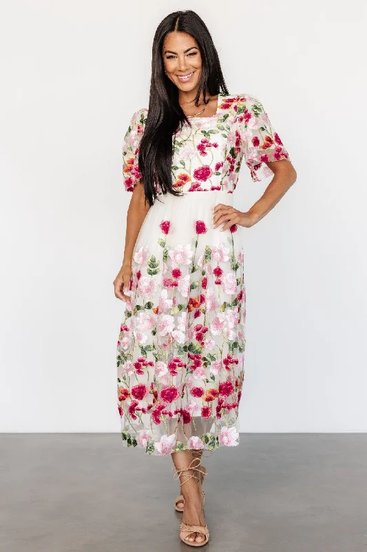 Anastasie Floral Embroidered Dress | Pink Multi