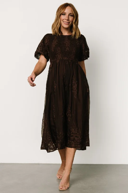 Corrine Embroidered Midi Dress | Brown