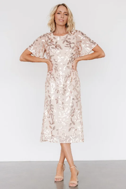 Deanna Sequin Midi Dress | Rose Gold