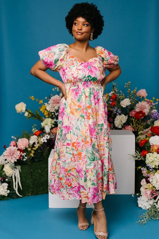 Denzel Puff Sleeve Midi Dress | Multi Floral