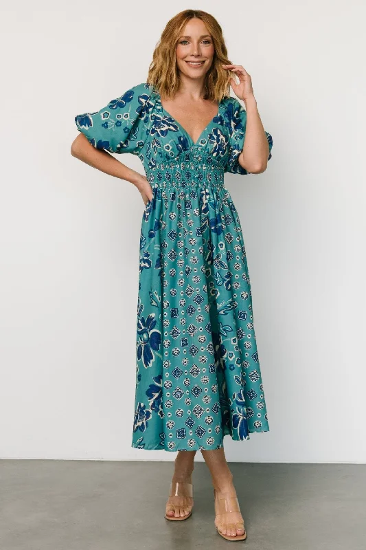 Elyse Midi Dress | Teal + Blue Multi