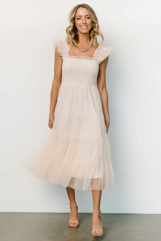 Emma Smocked Tulle Dress | Beige