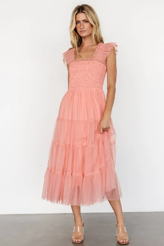 Emma Smocked Tulle Dress | Coral