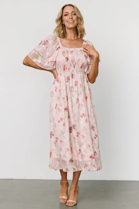 Flora Midi Dress | Blush Print