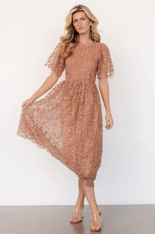 Kendra Embroidered Dress | Nude Rose