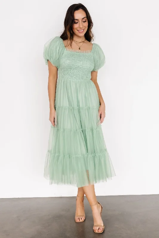 Liv Tulle Midi Dress | Light Green