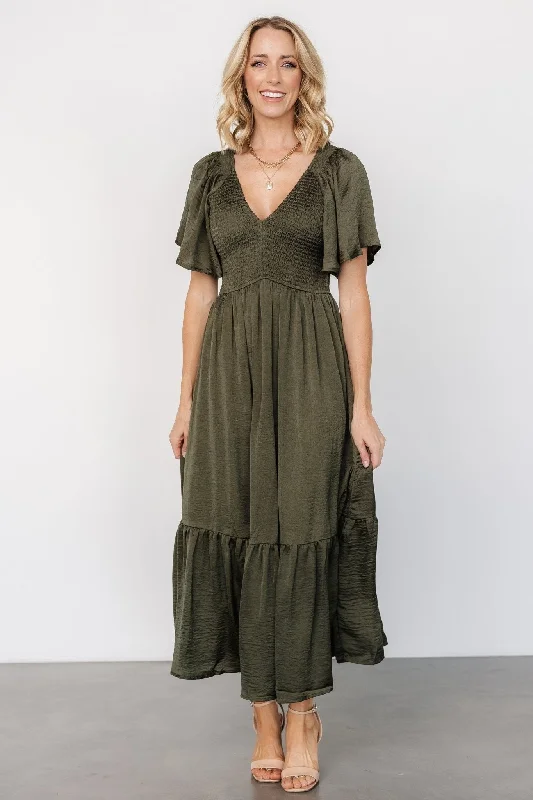 Lovell Smocked Midi Dress | Deep Olive