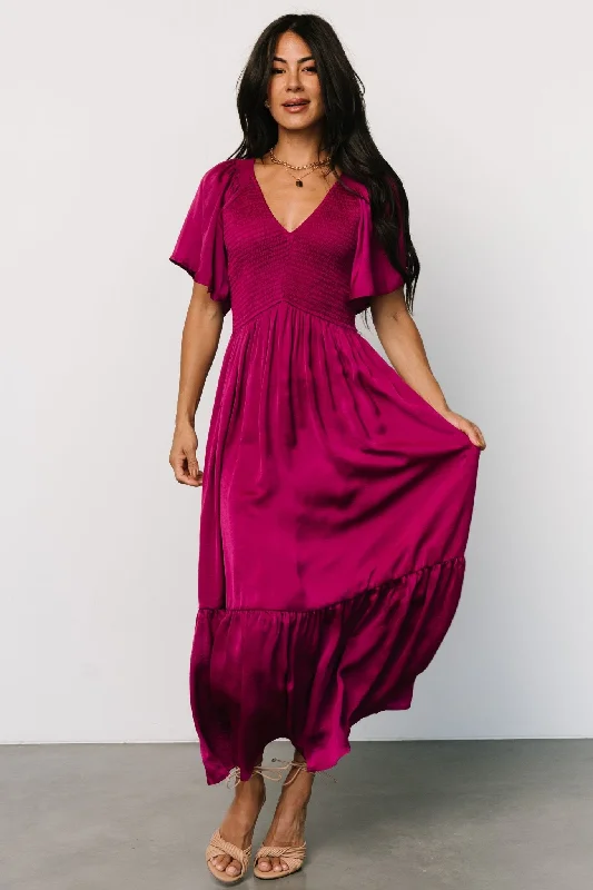 Lovell Smocked Midi Dress | Wine Berry