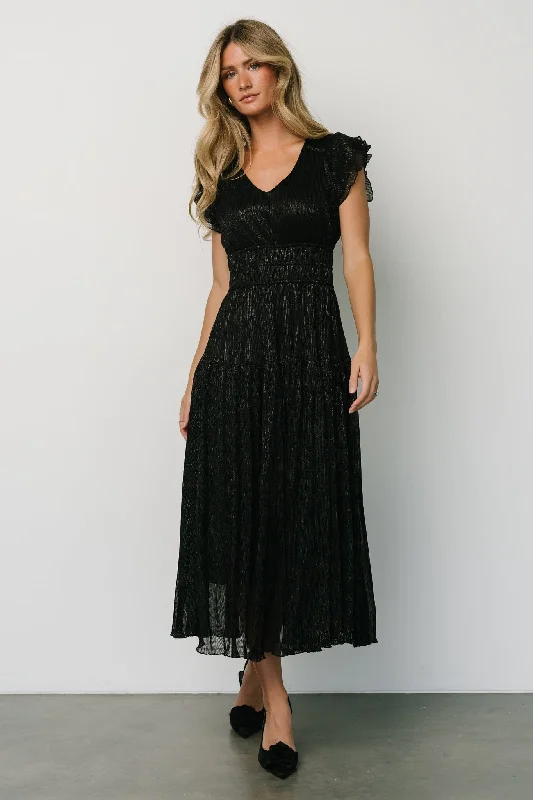 Miley Pleated Shimmer Dress | Black