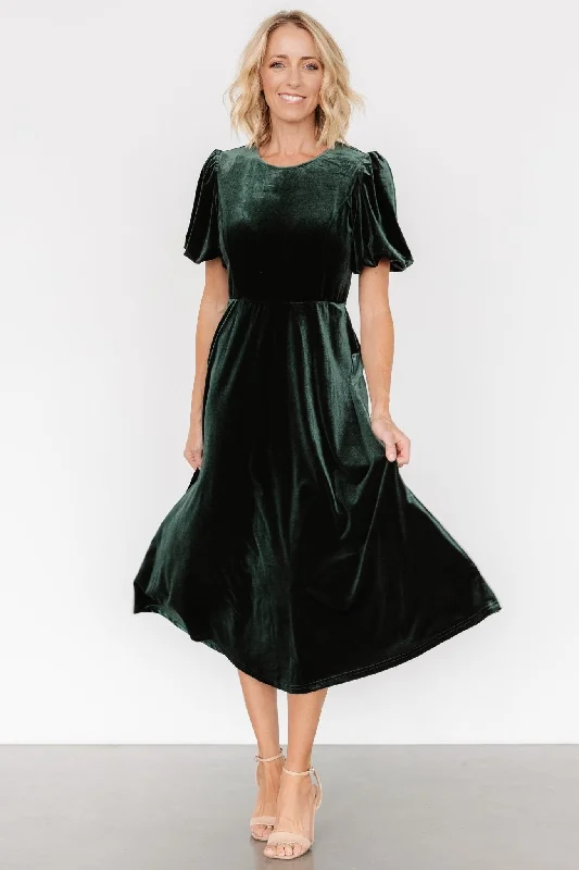 Nita Velvet Midi Dress | Deep Green