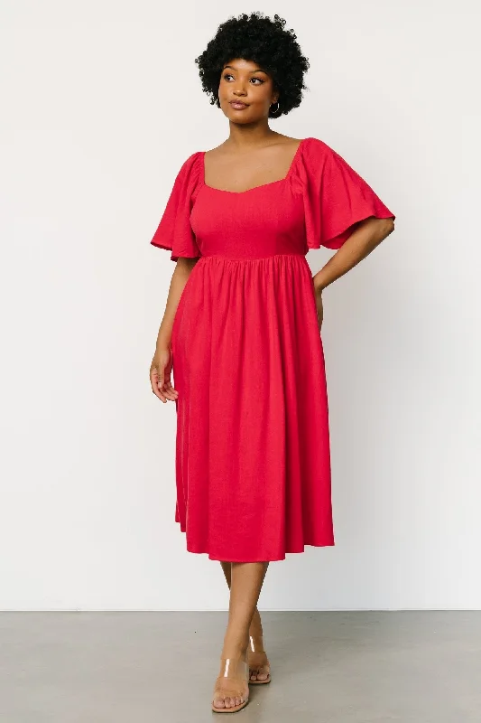 Raquel Back Tie Midi Dress | Red