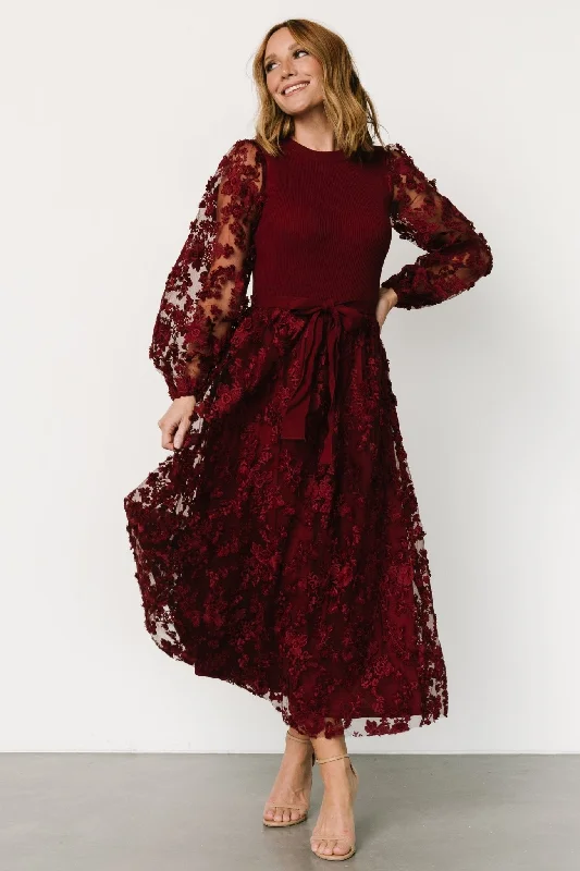 Roslyn Embroidered Dress | Wine