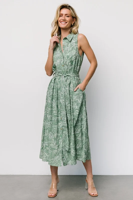 Scottie Button Tank Dress | Green Print