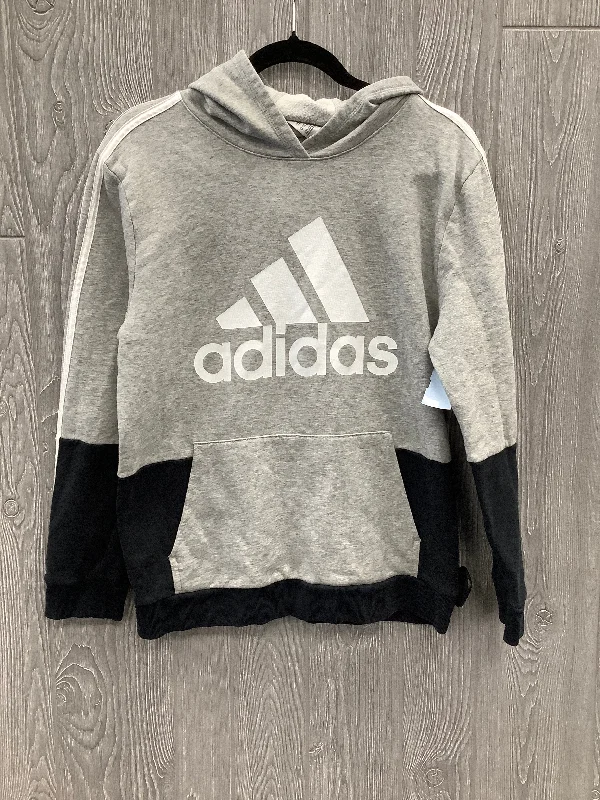 Athletic Sweatshirt Hoodie By Adidas In Grey, Size: S