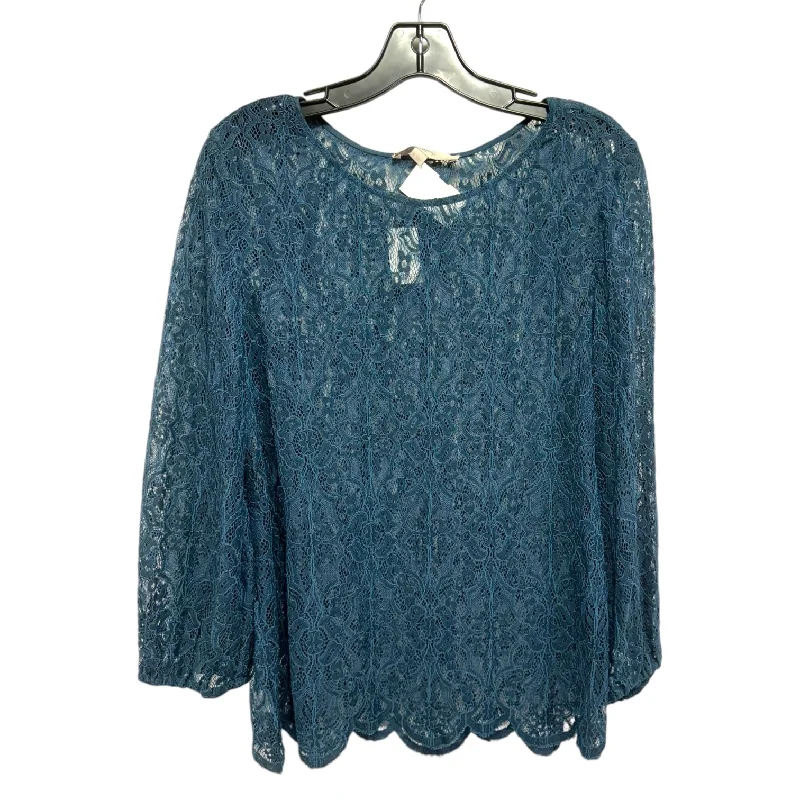 Lace Top Long Sleeve By Loft In Blue, Size: 6