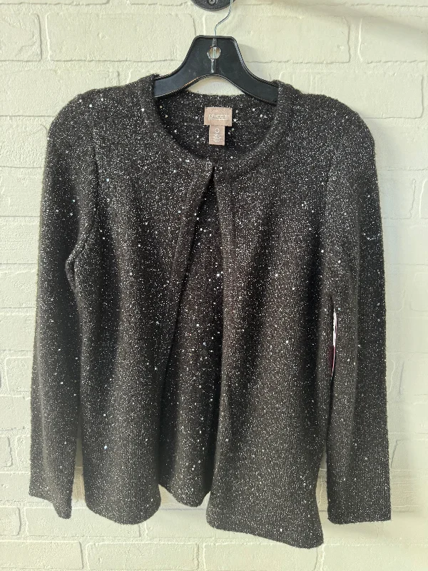 Sweater Cardigan By Chicos In Black & Silver, Size: S