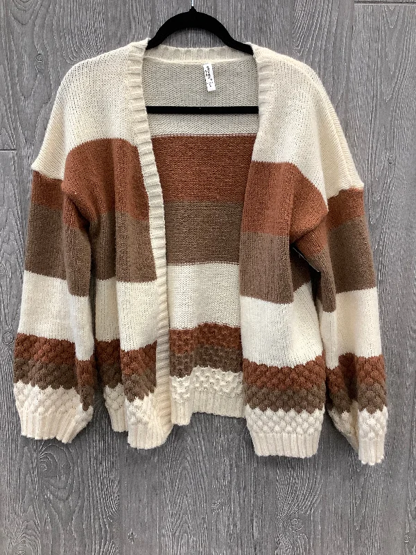 Sweater Cardigan By Cmc In Brown & White, Size: L