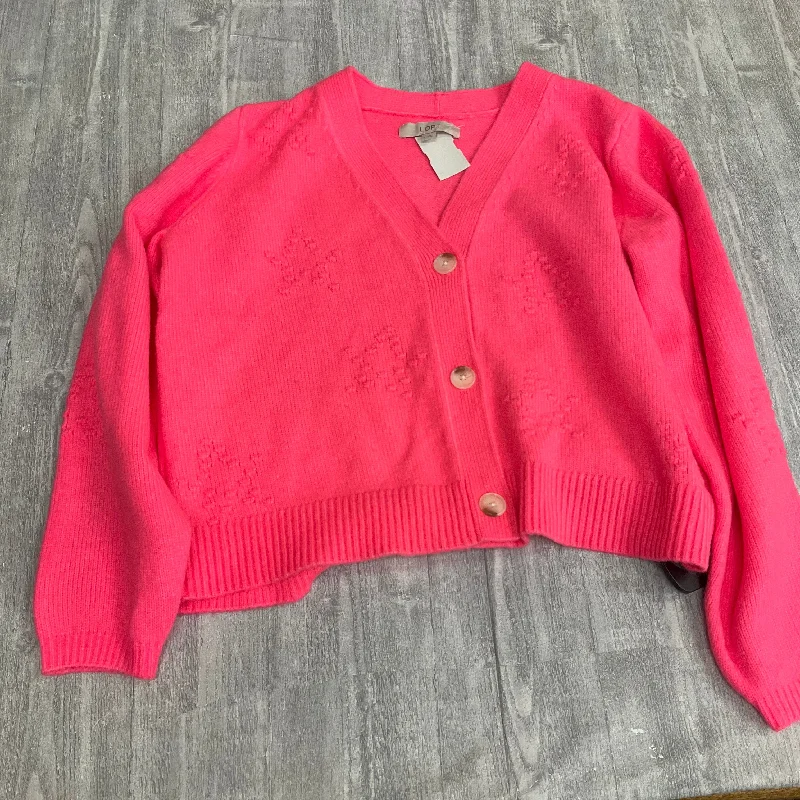 Sweater Cardigan By Loft In Pink, Size: L