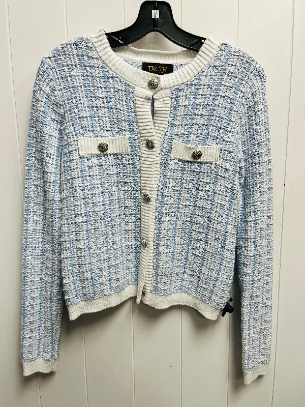 Sweater Cardigan By Truth In Blue & White, Size: S