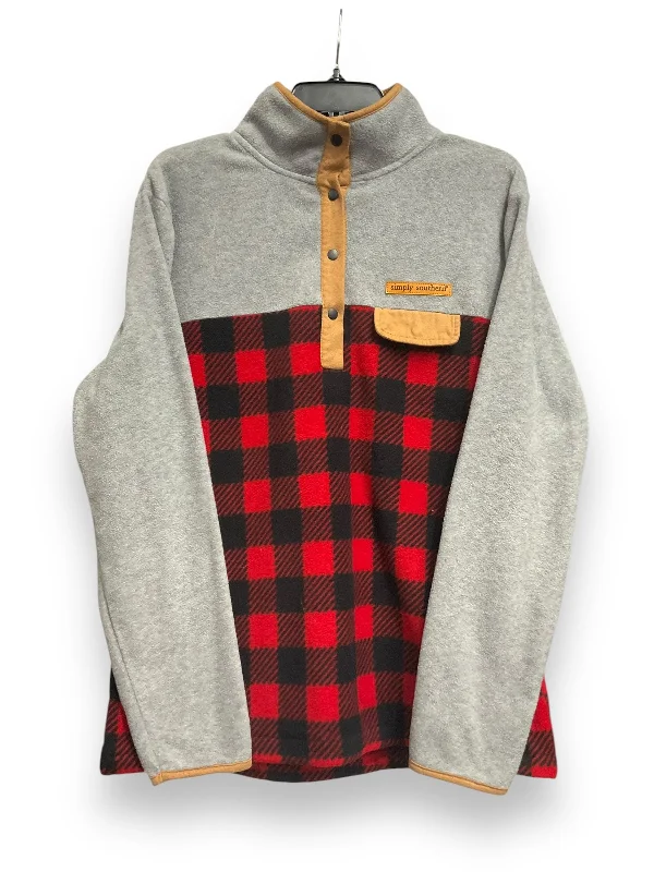 Sweatshirt Collar By Simply Southern In Plaid Pattern, Size: L