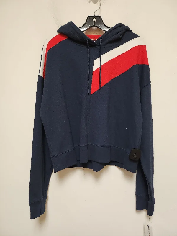 Sweatshirt Hoodie By Tommy Hilfiger In Blue Red & White, Size: L