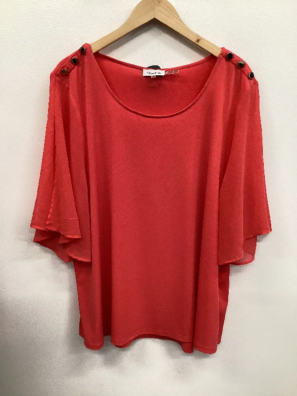 Top Short Sleeve By Calvin Klein In Coral, Size: 2x