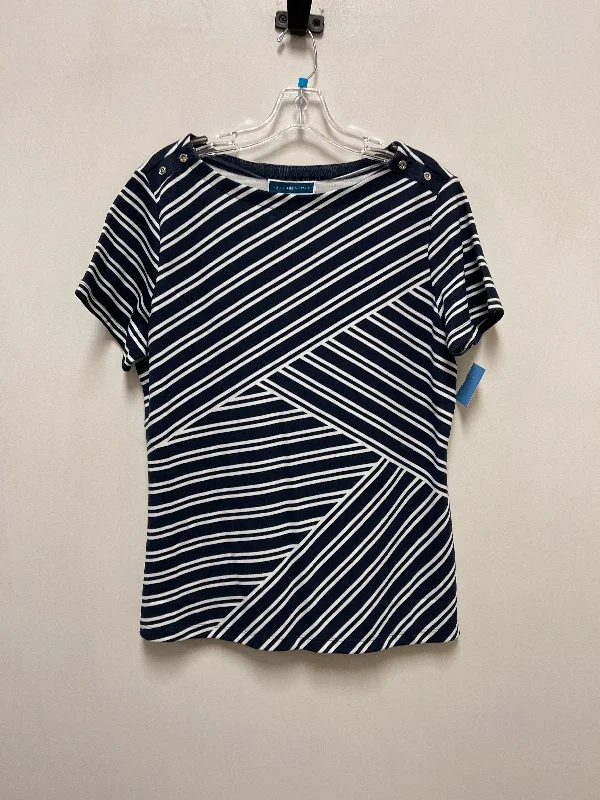 Top Short Sleeve By Karen Scott In Blue & White, Size: L