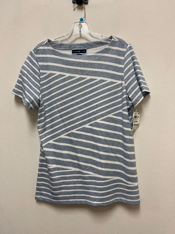 Top Short Sleeve By Karen Scott In Blue & White, Size: L