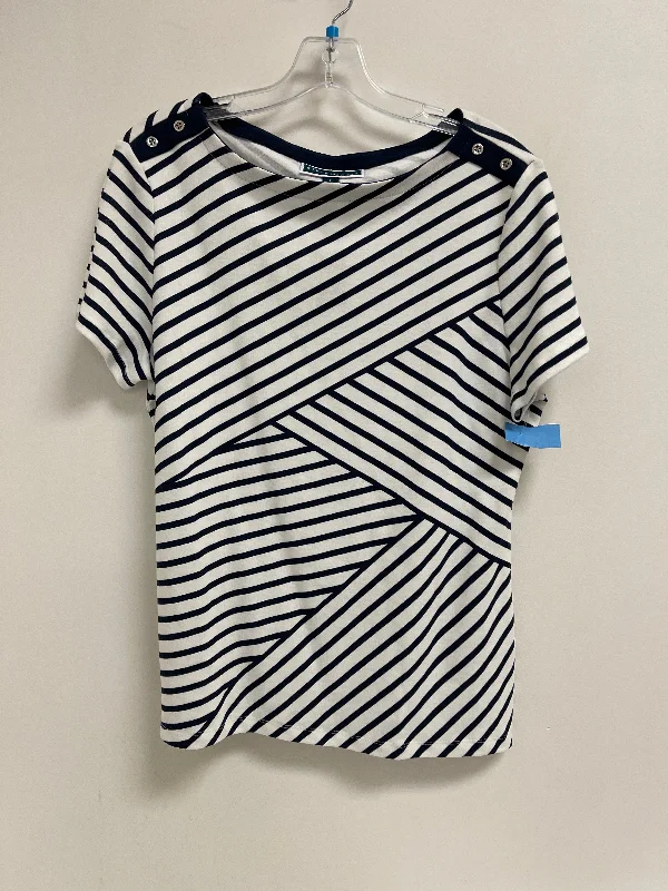 Top Short Sleeve By Karen Scott In Blue & White, Size: L