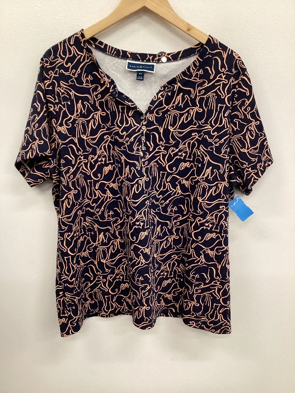 Top Short Sleeve By Karen Scott In Navy, Size: 2x