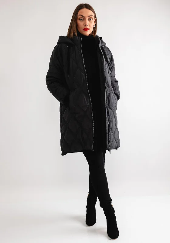 Etage Quilted Hooded Coat Black, Charcoal Grey