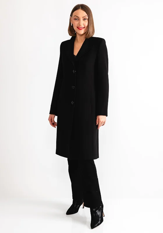 Christina Felix Classic Tailored Buttoned Long Coat, Black