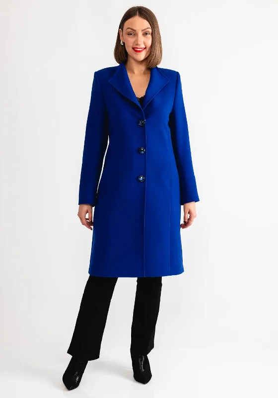 Christina Felix Classic Tailored Buttoned Long Coat, Blue