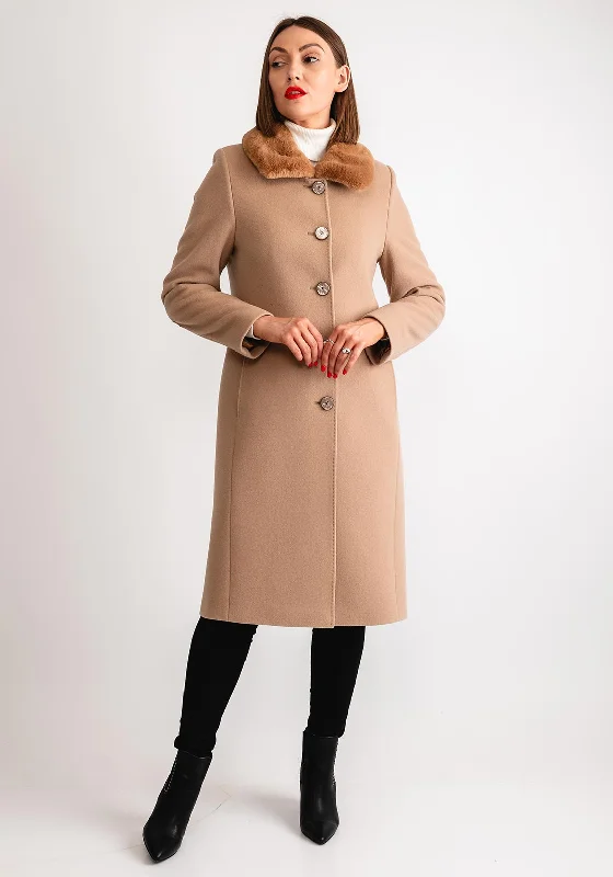 Christina Felix Faux Fur Collar Wool Cashmere Coat, Beige