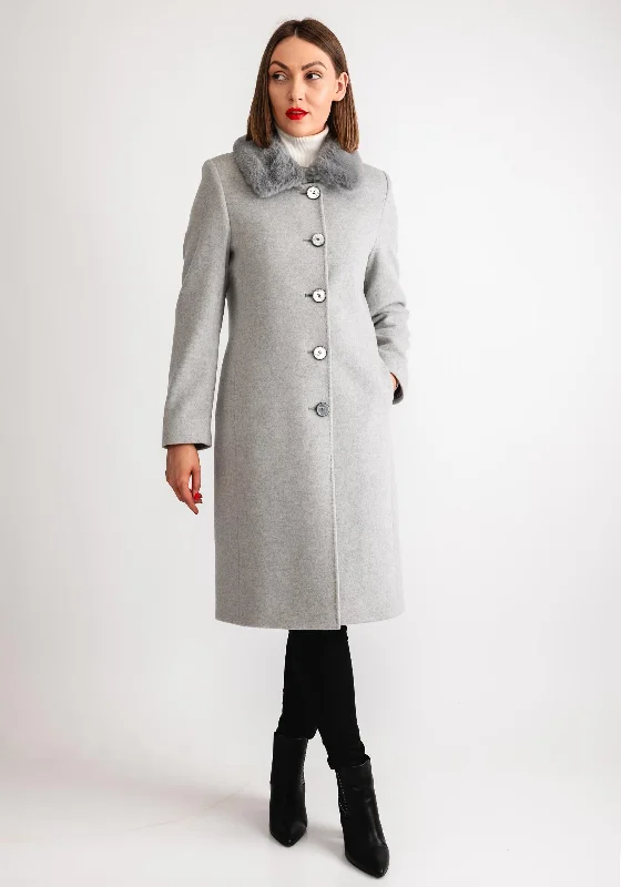 Christina Felix Faux Fur Collar Wool Cashmere Coat, Grey