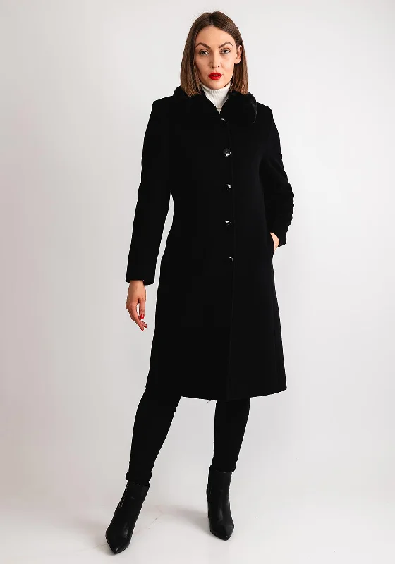 Christina Felix Faux Fur Collar Wool Cashmere Coat, Black