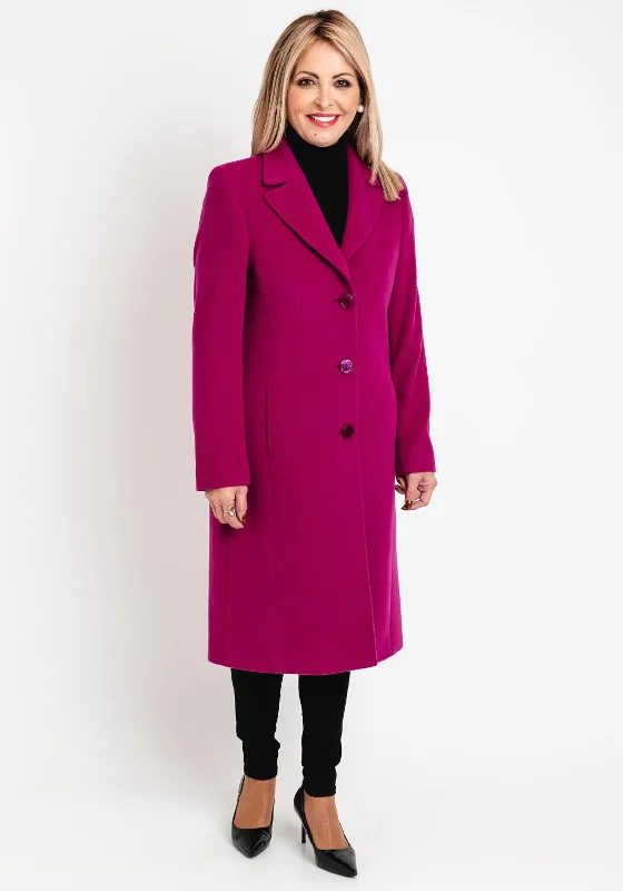 Christina Felix Classic Tailored Wool Cashmere Blend Long Coat, Raspberry