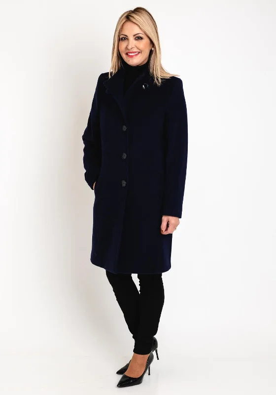 Christina Felix Classic Tailored Wool Cashmere Blend Long Coat, Navy