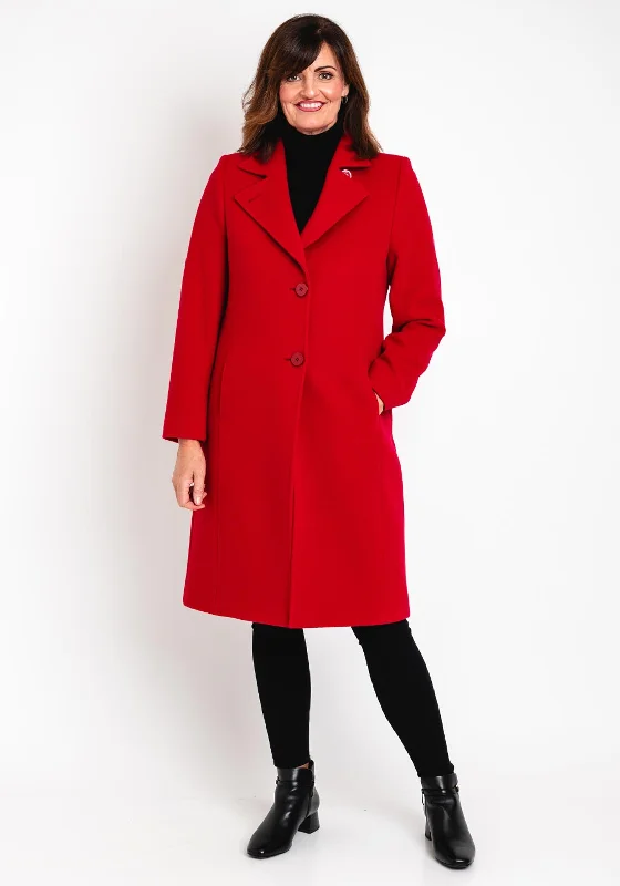 Christina Felix Notch Collar Wool Cashmere Blend Long Coat, Red