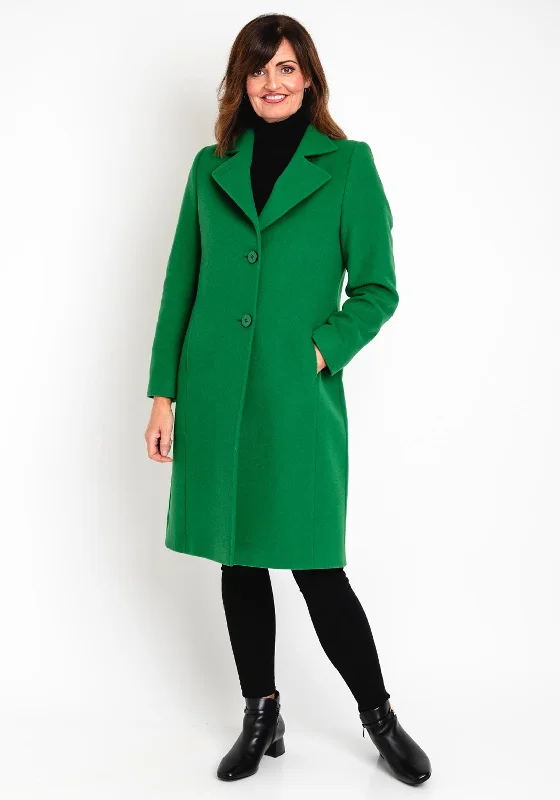 Christina Felix Notch Collar Wool Cashmere Blend Long Coat, Green