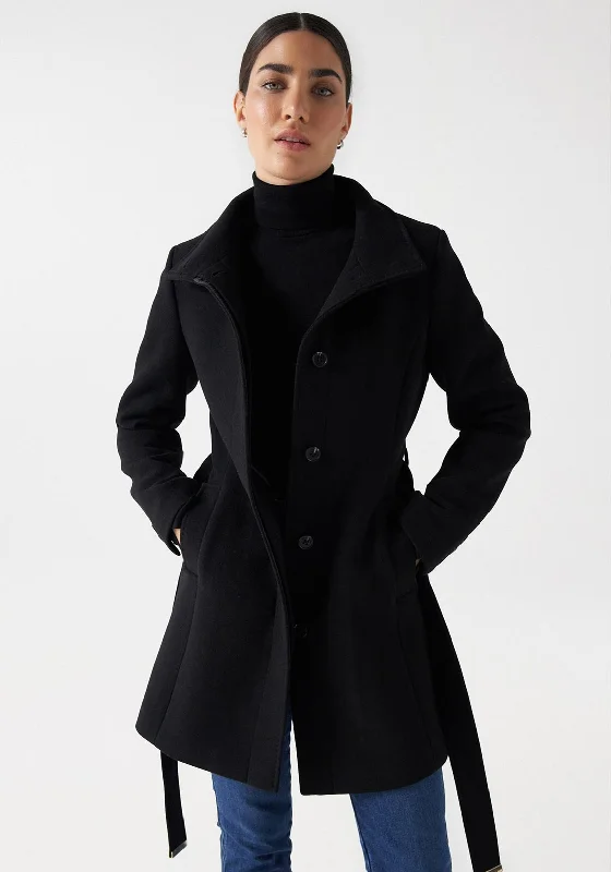 Salsa Grace Belted Wool Coat, Black