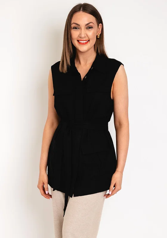 Freequent Lava Linen Waistcoat, Black