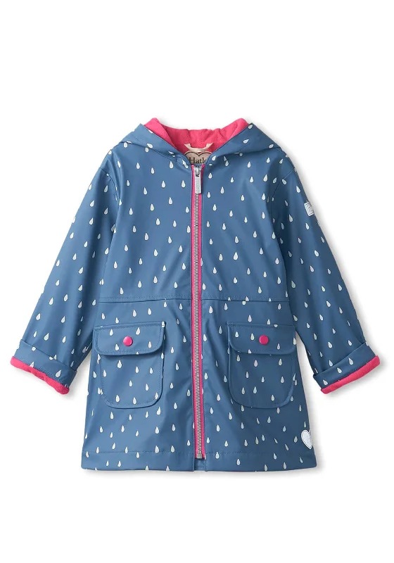 Hatley Mini girls Tiny Drops Colour Changing Raincoat, Blue Multi