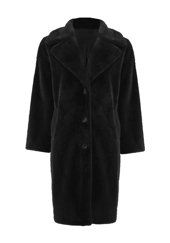 Joseph Ribkoff Faux Fur Long Coat, Black