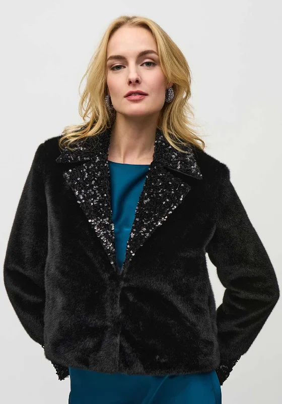 Joseph Ribkoff Faux Fur Sequin Embellished Coat, Black