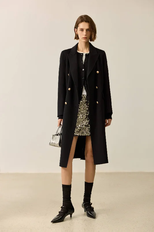 LILY Classic Double-Breasted Black Double-Faced Coat