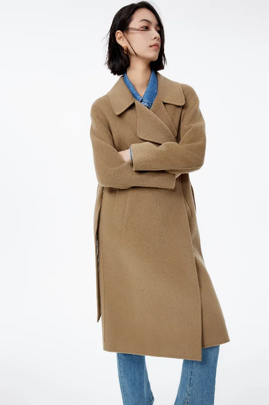 LILY Full Wool Slim Fit Belted Long Coat