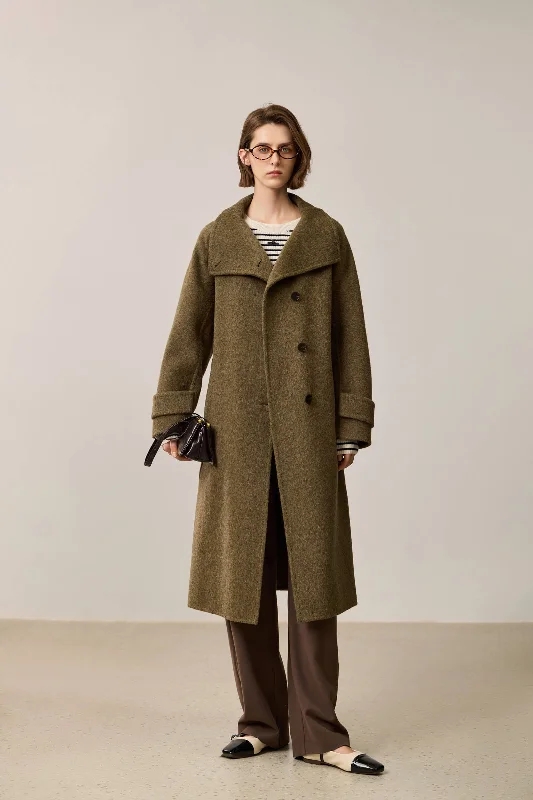 LILY Stylish Stand Collar Asymmetrical Double-Faced Wool Coat