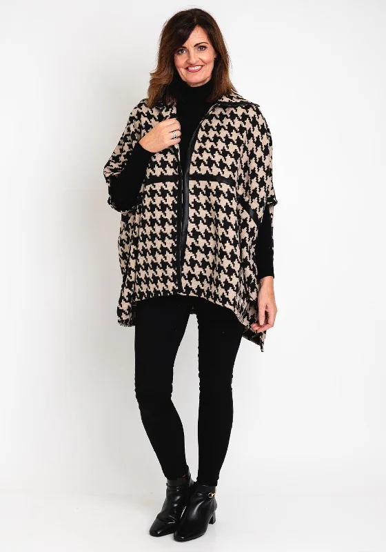 Malissa J One Size Houndstooth Cape Style Coat, Beige