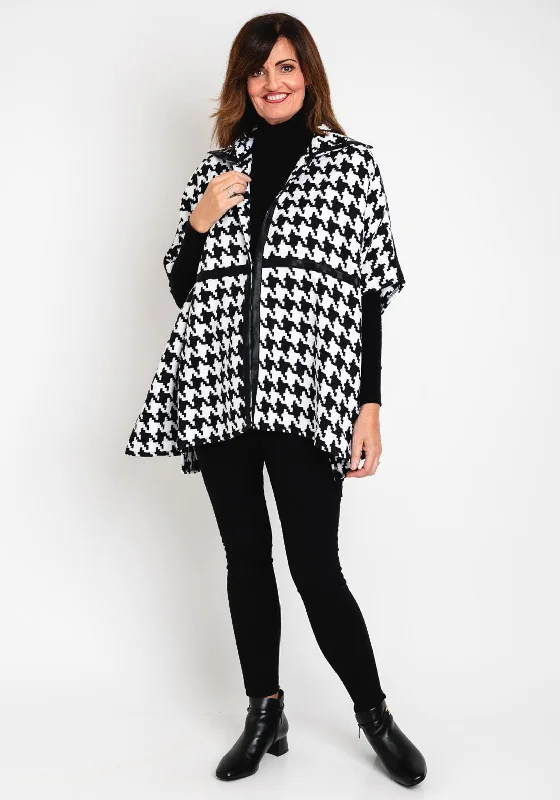 Natalia Collection One Size Houndstooth Cape Style Coat, Black & White